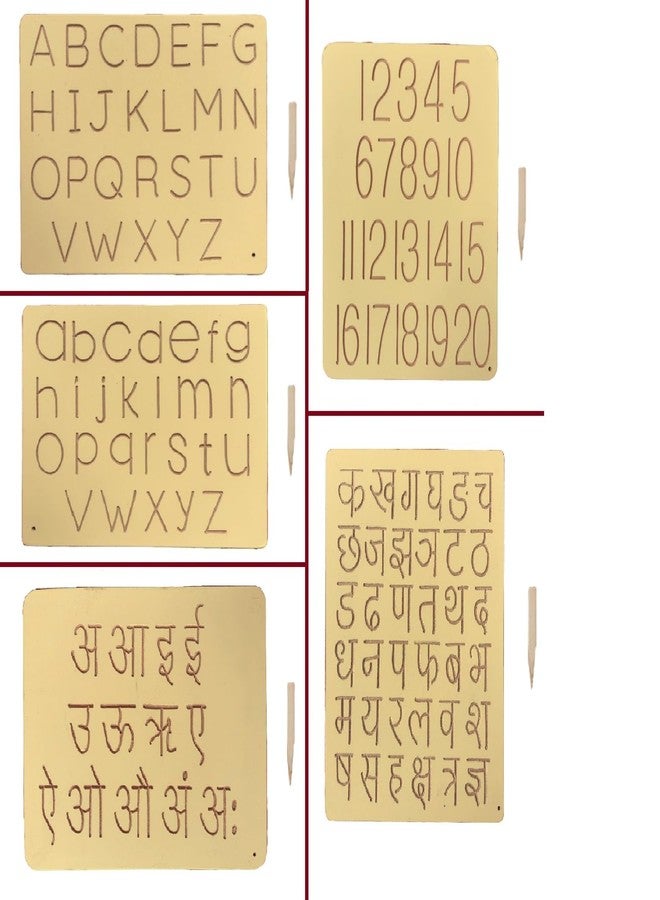 RCW Educational Wooden Tracing Board for Kids | Handwriting and Learning Slates for Children | Set of 5 Capital, Small, Hindi Ka Ka, Number, Varnamala - Image 1